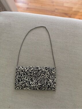 Sondra Roberts Black and White Beaded Evening Clutch with Chain